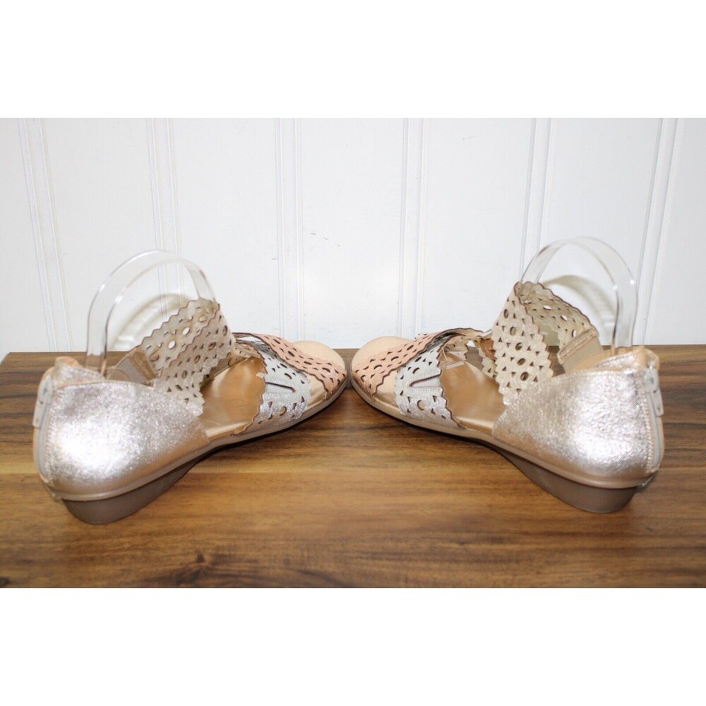 Sesto Meucci Leather Cut-Out Cross Stap Sandals Elbi Metallic Size 11 M - Picture 5 of 8